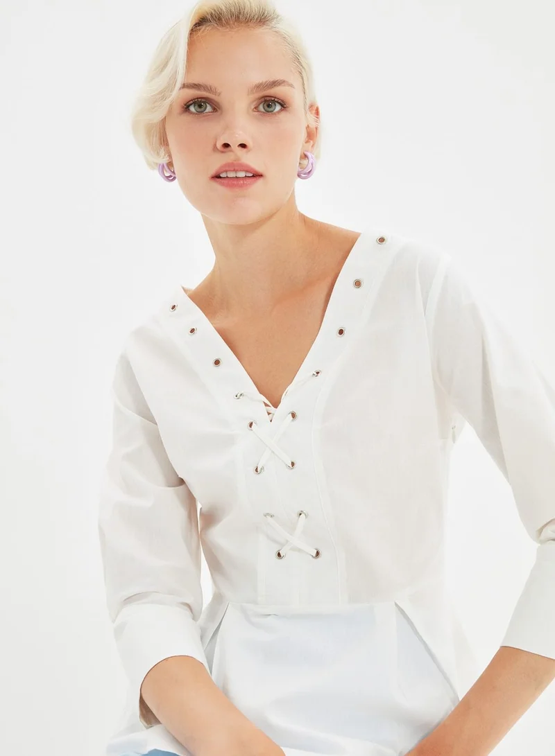 trendyol Pleated Eyelet Detail Top