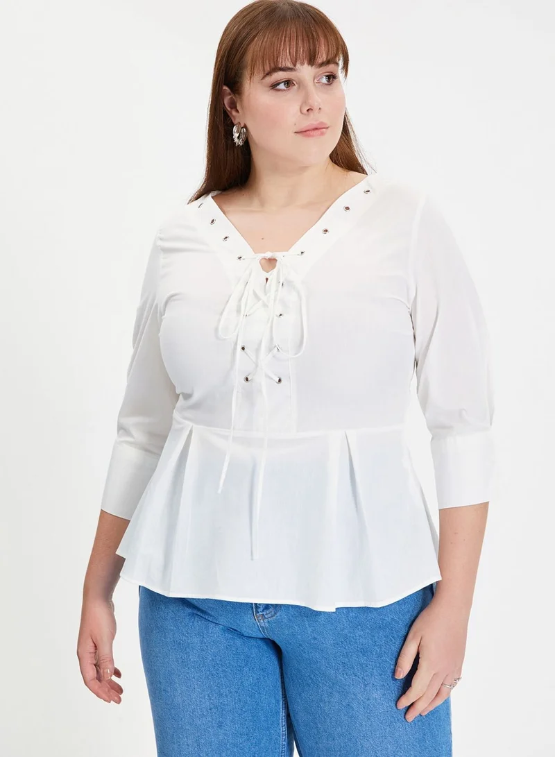 trendyol Pleated Eyelet Detail Top