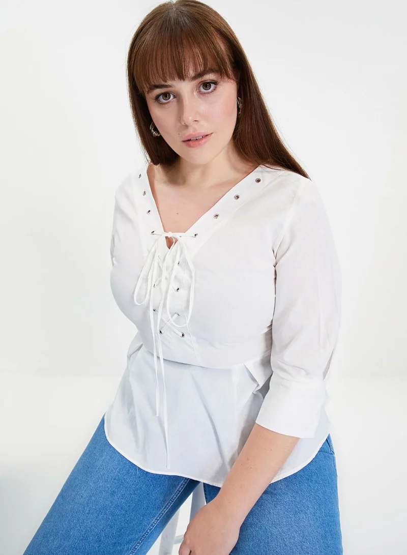 trendyol Pleated Eyelet Detail Top