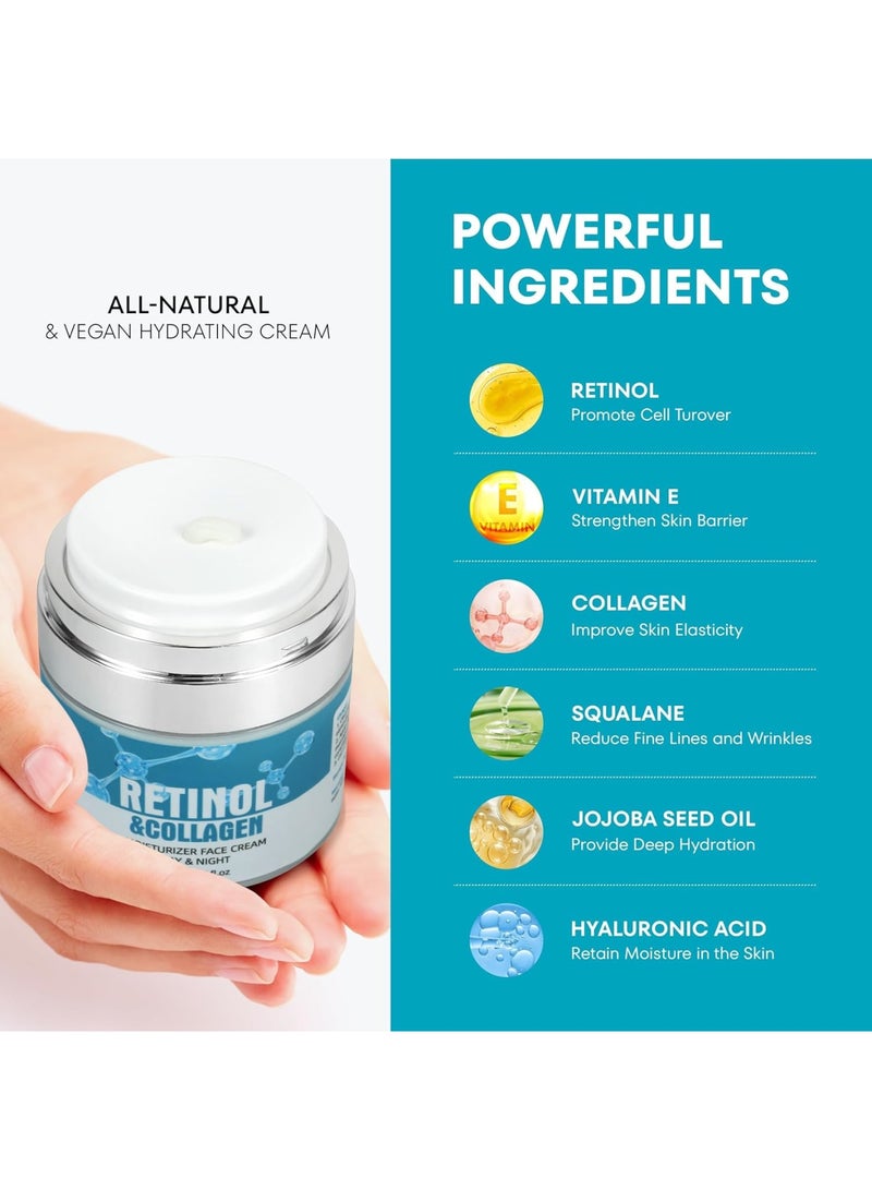 SOLARAE كريم مرطب للوجه بالريتينول والكولاجين، كريم مضاد للشيخوخة للاستخدام نهارًا وليلاً، لوشن مرطب للوجه مع حمض الهيالورونيك، كريم مرطب لتقليل التجاعيد للنساء والرجال - Image 4
