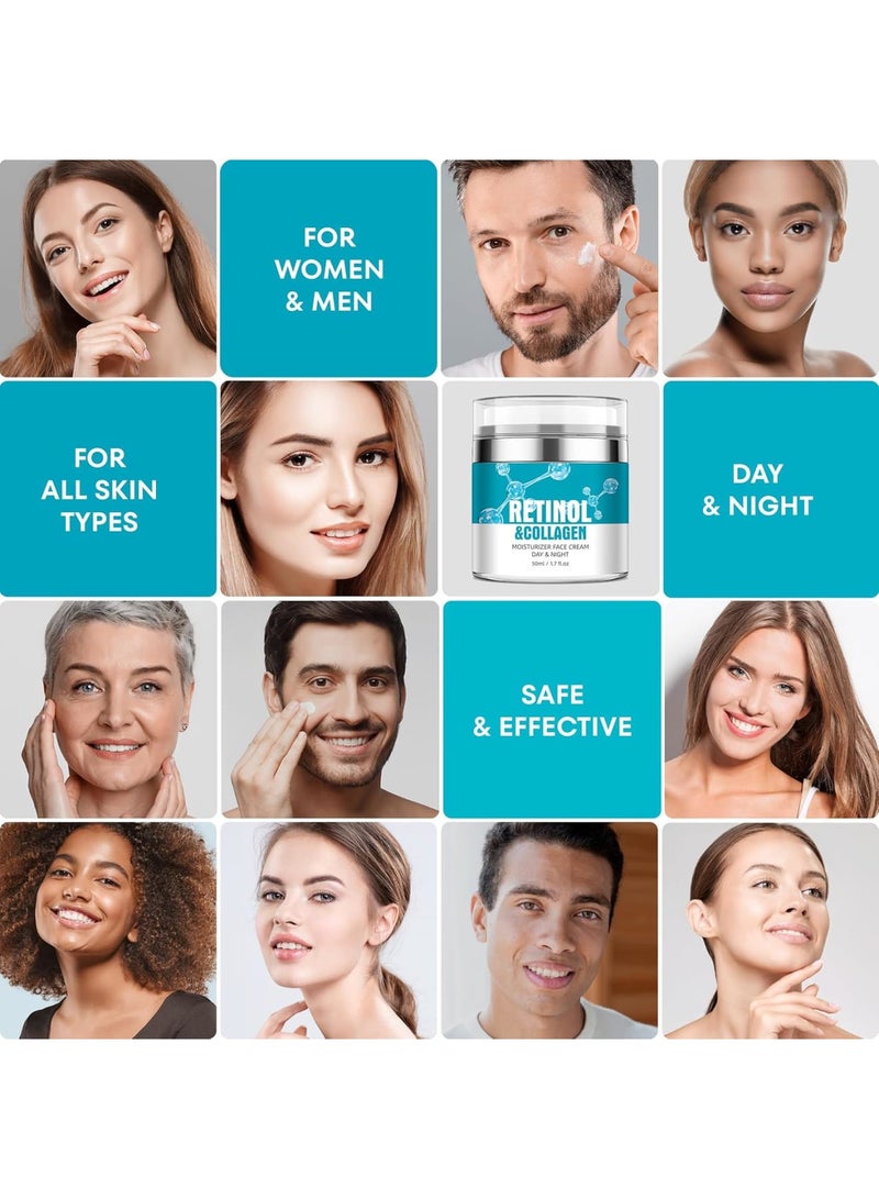 SOLARAE كريم مرطب للوجه بالريتينول والكولاجين، كريم مضاد للشيخوخة للاستخدام نهارًا وليلاً، لوشن مرطب للوجه مع حمض الهيالورونيك، كريم مرطب لتقليل التجاعيد للنساء والرجال - Image 3