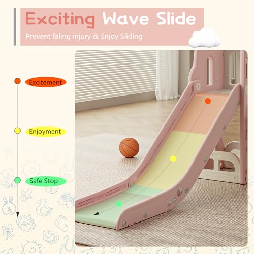 Baotree Toddler SlideKids Climber Slide with Storage Space and NonSlip StepsIndoor Outdoor Playset with Basketball Hoopa and TelescopeSlide for Toddlers Age 13 Pink - Image 5