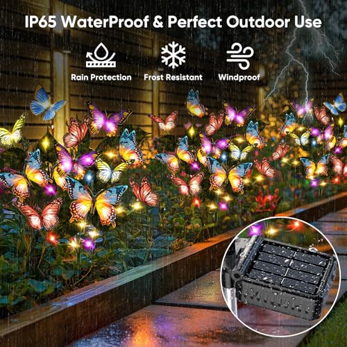 NFEVER Solar Lights Outdoor Garden Decor: Gardening Gifts for Women Mom - 2 Pack 34 Butterfly Solar Lights with Colorful Bulbs - Outside Waterproof Christmas Decorations for Yard Patio Pathway Porch Lawn - Image 5