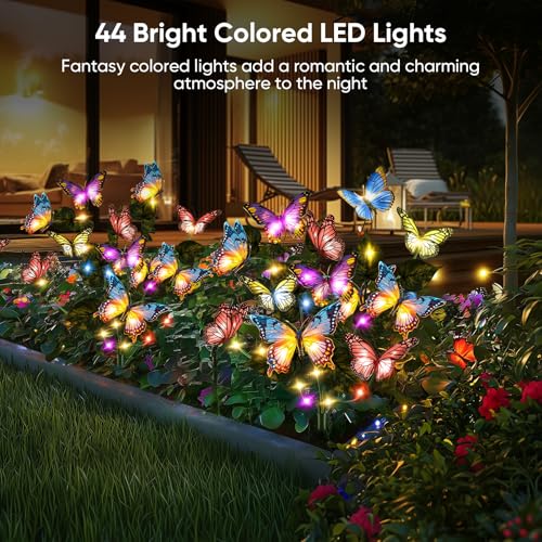 NFEVER Solar Lights Outdoor Garden Decor: Gardening Gifts for Women Mom - 2 Pack 34 Butterfly Solar Lights with Colorful Bulbs - Outside Waterproof Christmas Decorations for Yard Patio Pathway Porch Lawn - Image 4