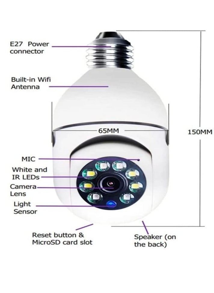 ELTRAZONE - 2Pcs Light Bulb Security Camera 2.4GHz & 5G WiFi Outdoor, 1080P E27 Light Socket Security Camera, Indoor 360° Home Security Cameras, Full Color Day and Night, Smart Motion Detection - Image 1
