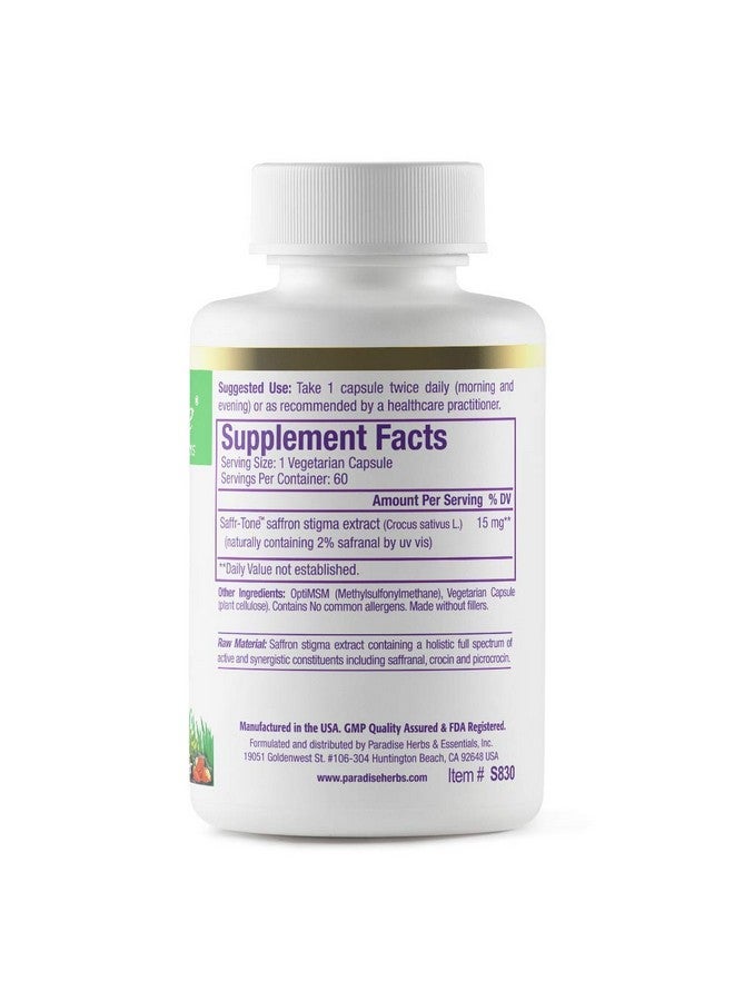 Paradise Herbs Saffr-Tone, Saffron Extract, Active Whole Spectrum Extract, Super Potent, Ultra Pure, Vegan, Non-GMO, Gluten Free, 60 Vegetarian Capsules - Image 2