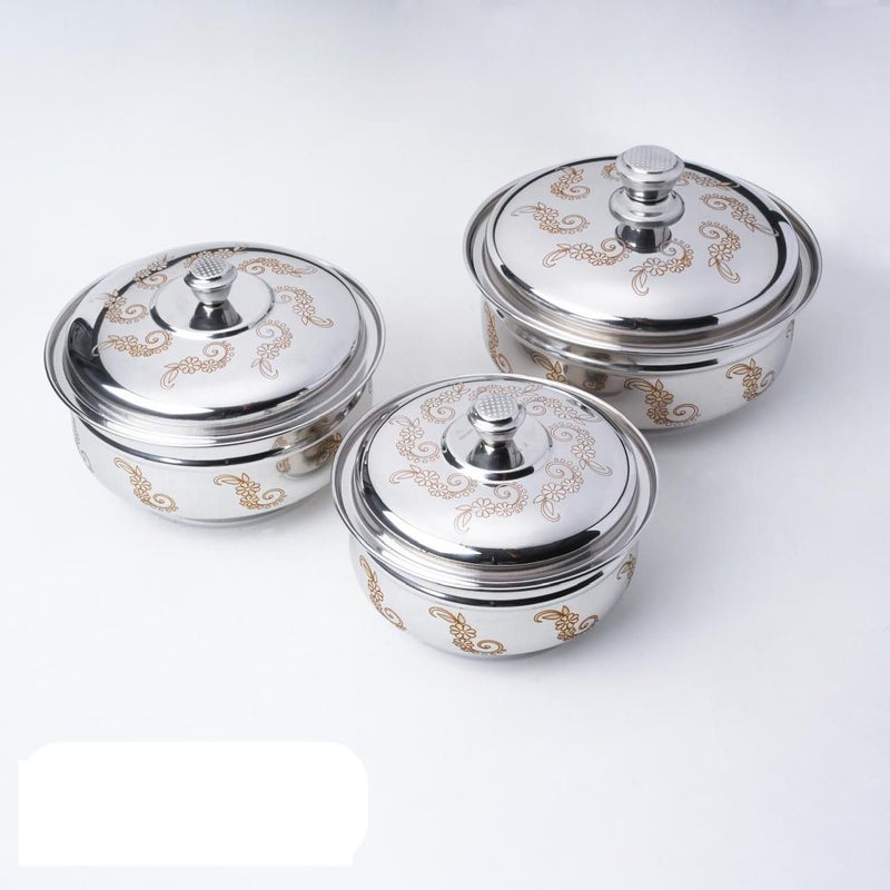 HAPPY BORN Stainless Steel Serving Bowl - Kitchen Storage Containers with Lid Set of 3 Serving Bowls - Image 1