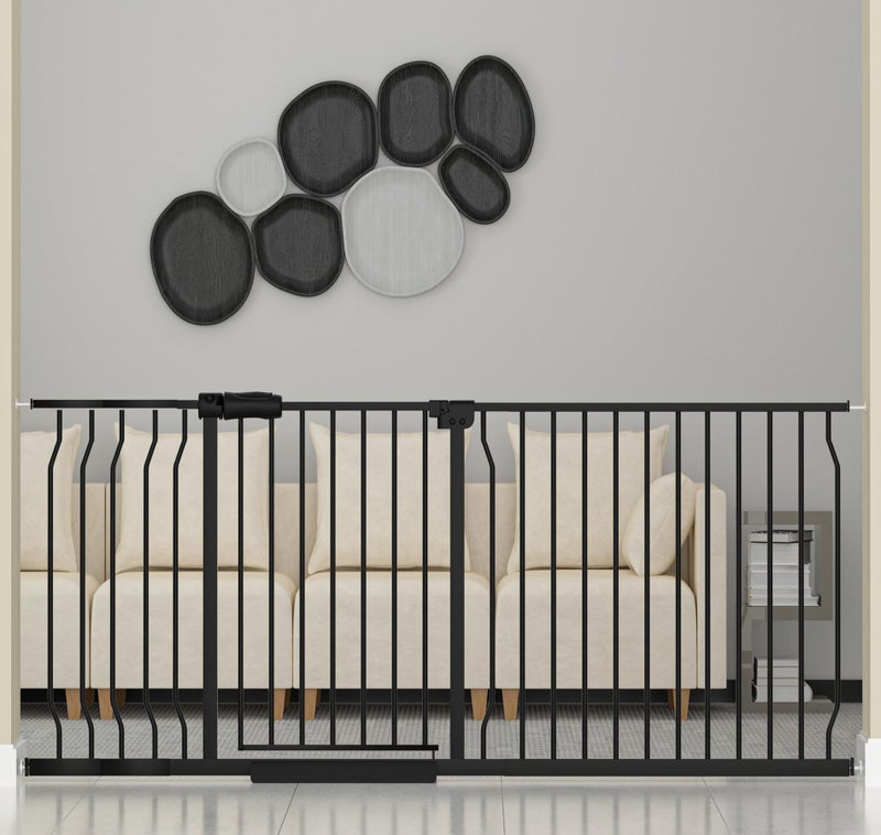 HOOOEN HOOOEN Extra Wide Baby Gate Extra Wide Extra Tall Dog Gates for Stairs Doorways Black Metal Tension Indoor Safety Gates with Pressure Mount 67715 Inch 