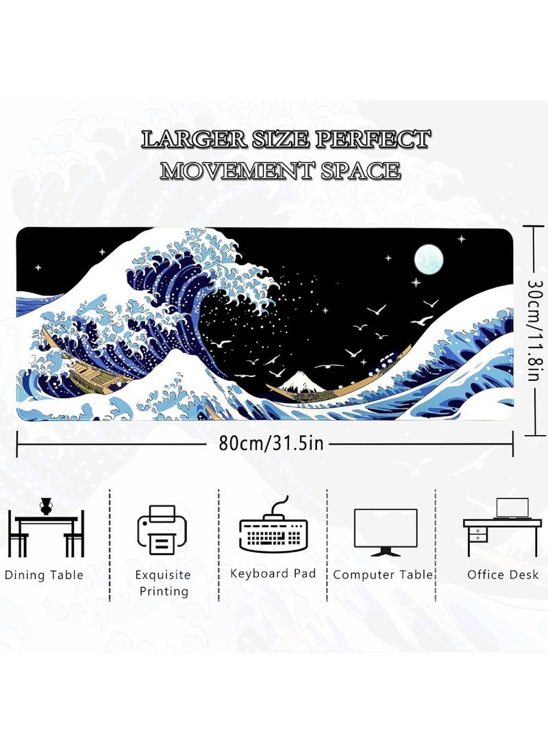 Captaintech Gaming Laptop Mouse Pad Sea Wave Big Mice Pads PC Keyboard Waterproof and Non-Slip 800 * 300 * 3mm Thick Rubber Table Mat Kanagawa Surfing and Mouse Pads  - Image 3