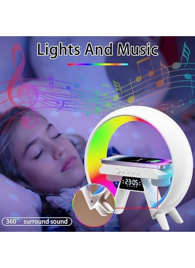 EqiEch - Intelligent Led Table Lamp Multifunctional Bluetooth Speaker Wireless Charger Atmosphere Lamp 4 In 1 Rgb Night Light Lamp Smart Digital Alarm Clock Suitable For Home Bedroom Office - Image 1