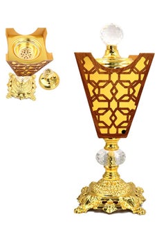 RSG Metal Oud Incense Burner Bakhoor Holder Gold with Crystal Top Cover- F012  - Image 1