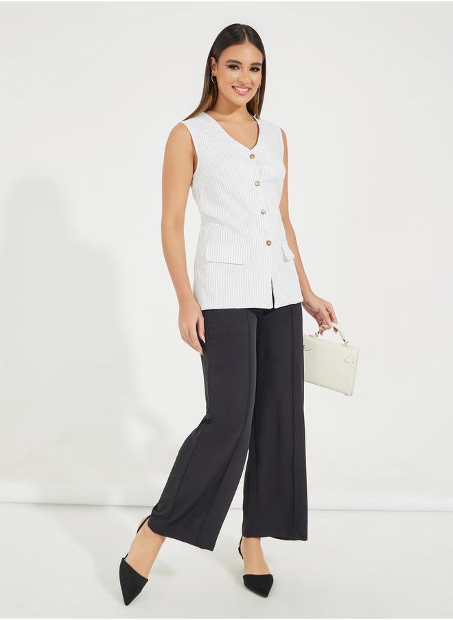 Styli - Pinstriped Longline Waistcoat with Mock Pocket - Image 1