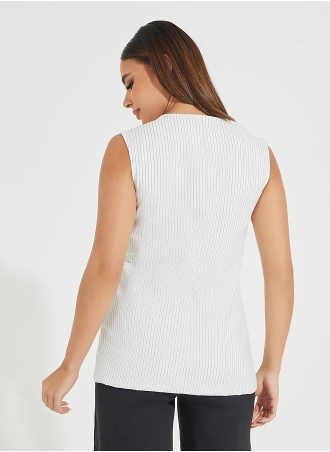 Styli - Pinstriped Longline Waistcoat with Mock Pocket - Image 1