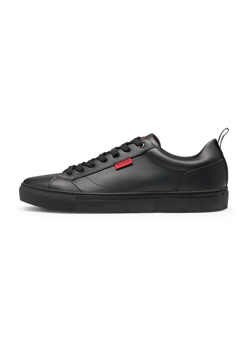 HUGO Faux-leather trainers with red logo flag