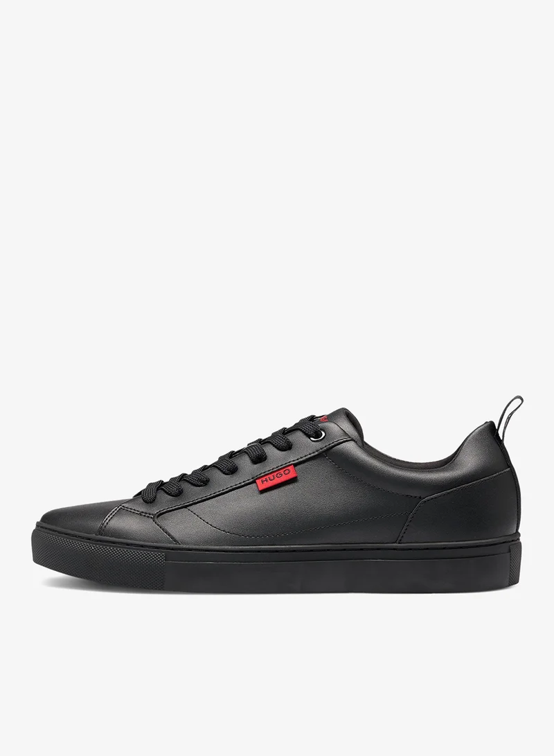 HUGO Faux-leather trainers with red logo flag