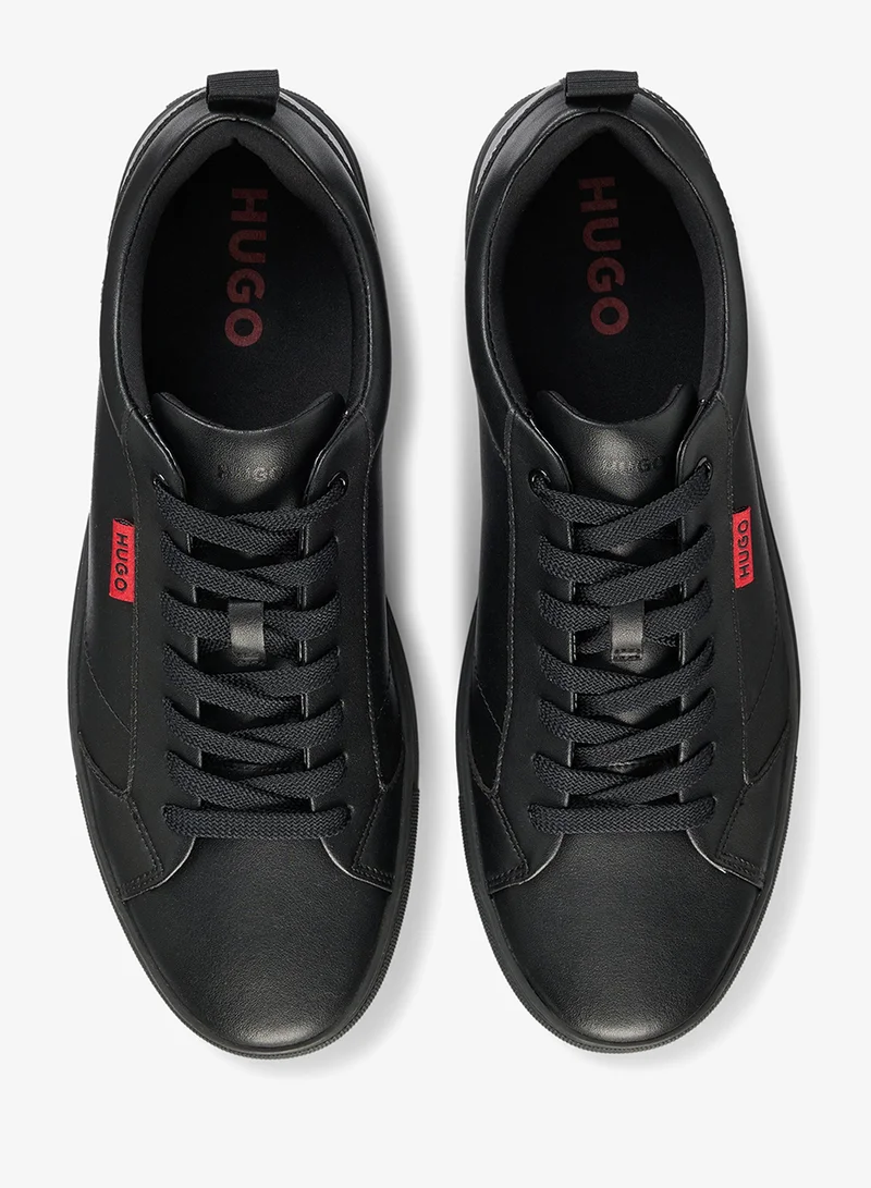 HUGO Faux-leather trainers with red logo flag