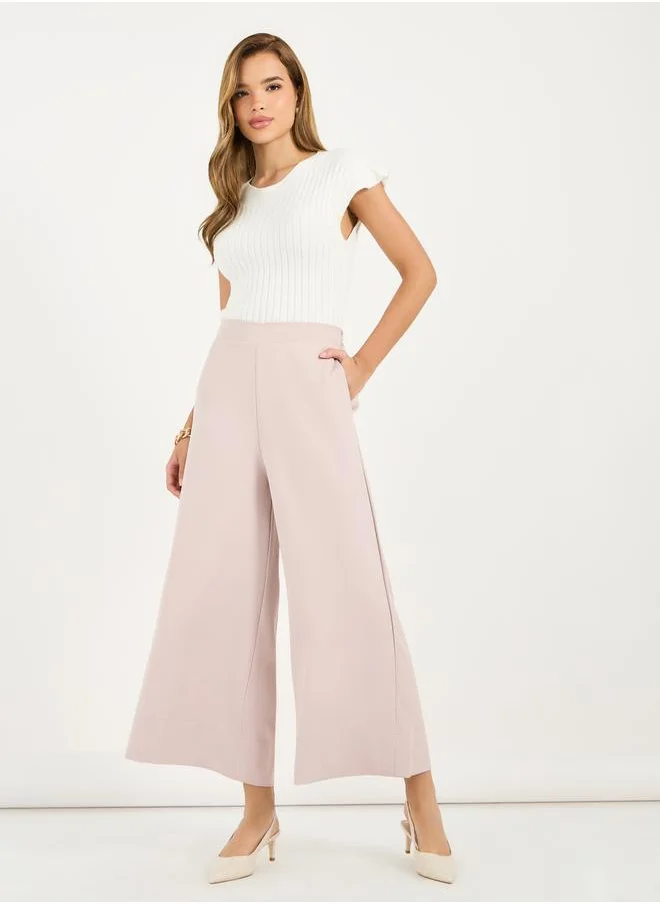 Styli Wide Leg Culotte Pants with Elastic Waistband