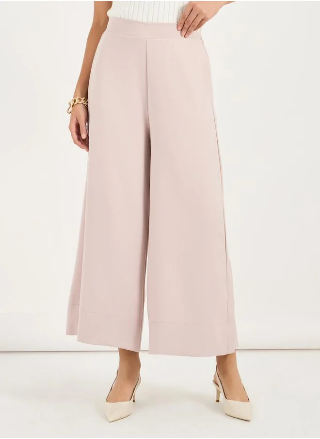 Styli Wide Leg Culotte Pants with Elastic Waistband