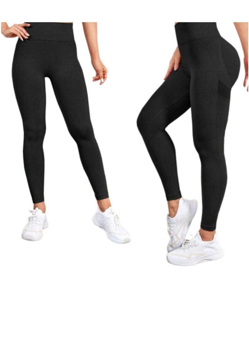 Black Sports Leggings with a Wide Waist  - Image 1