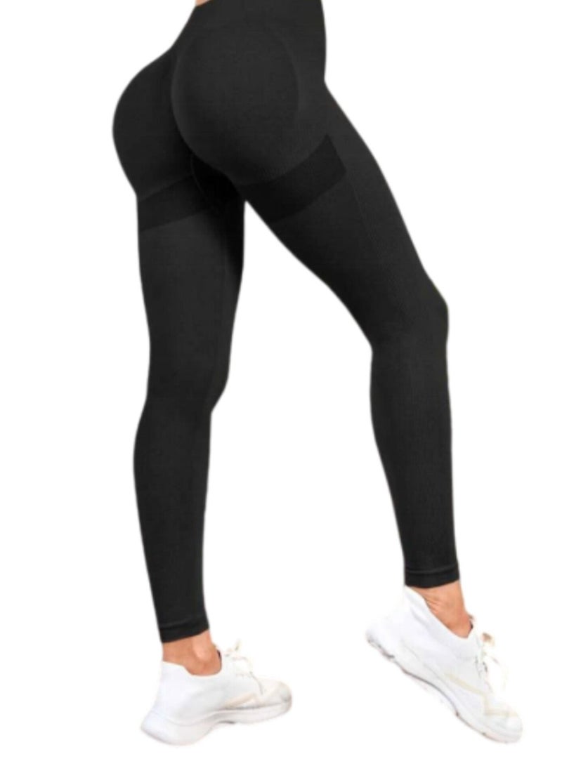 Black Sports Leggings with a Wide Waist  - Image 4