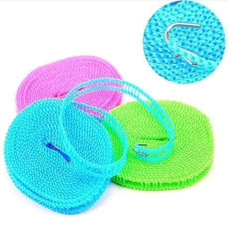 RIVUGJA 5 Meters Windproof AntiSlip Clothes Washing Line Drying Nylon Rope with Hooks 5 Meter Nylon Clothesline Rope Color May Vary - Image 3