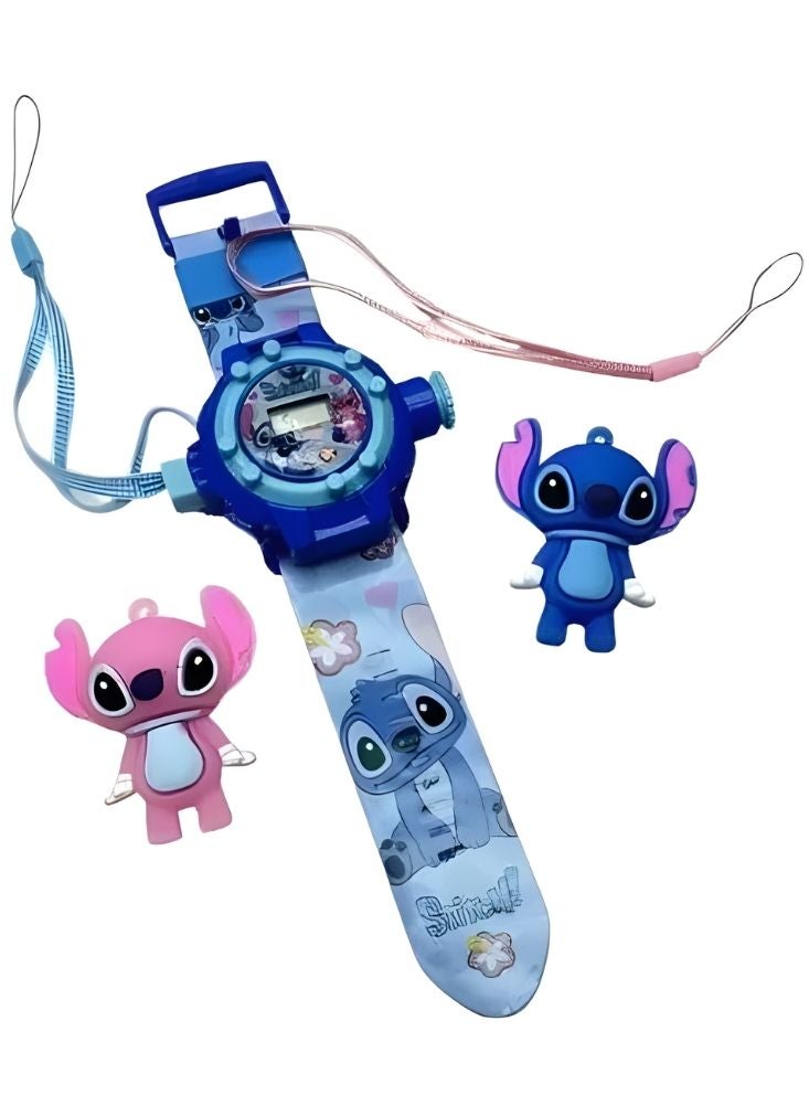 Premium Stitch Projection Watch Toy Set – Cartoon Digital Watch with Mini Figures and 24 Image Projection - Image 4