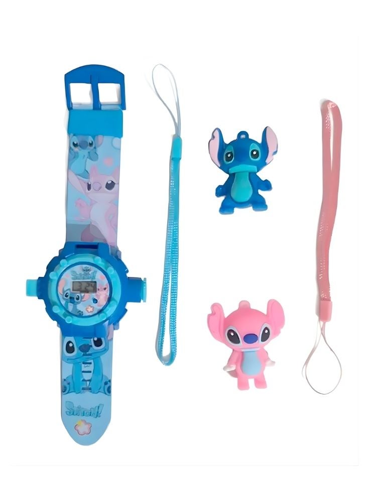 Premium Stitch Projection Watch Toy Set – Cartoon Digital Watch with Mini Figures and 24 Image Projection - Image 1