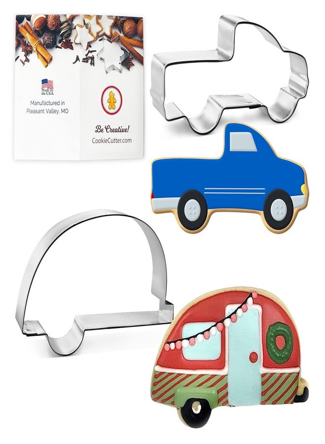 Foose Lets Go Camping! Cookie Cutter 2 Pc Set - Camper, Pickup Truck Cookie Cutters Hand Made in the USA from Tin Plated Steel - Image 1