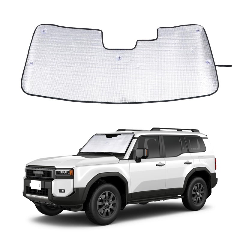 Front Windshield Sunshade for Toyota Land Cruiser Prado LC250 20242025 Accessories Windshield Sun shade Foldable Reflective Sun Visor Custom Sunscreen UV Blocker Privacy Protector HeatShield Silver