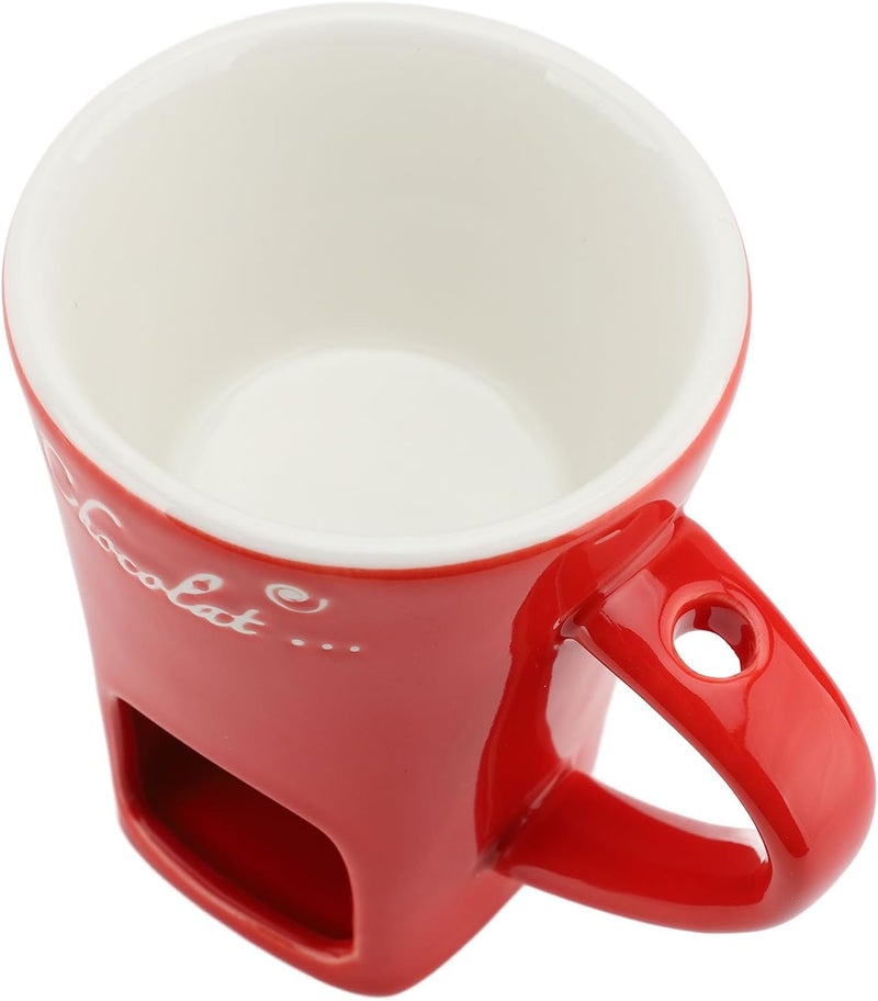 Acouto Ceramic Chocolate Ing Fondue Mug with Stainl Steel Fork - for Entertaining and Gifting - e (Red) - Image 5