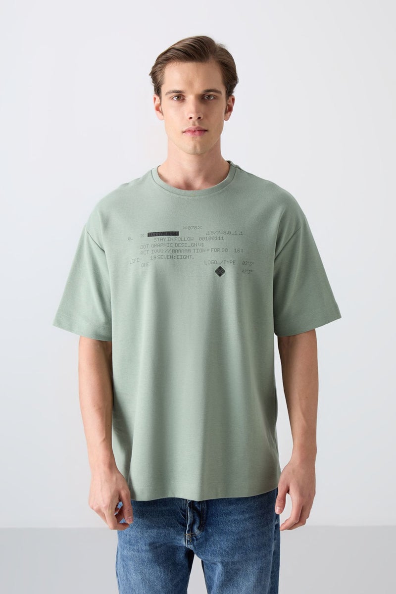 Tommy Life Light Green Cotton Thick Soft Texture Oversize Fit Printed Men's T-Shirt - 88326  - Image 1