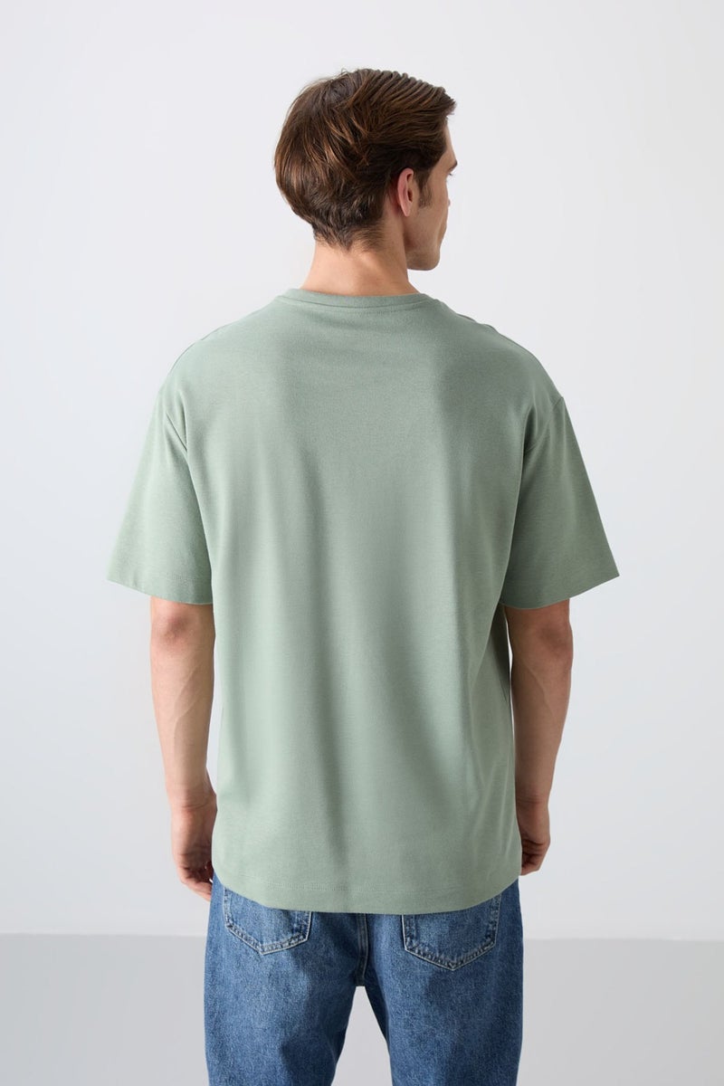Tommy Life Light Green Cotton Thick Soft Texture Oversize Fit Printed Men's T-Shirt - 88326  - Image 5