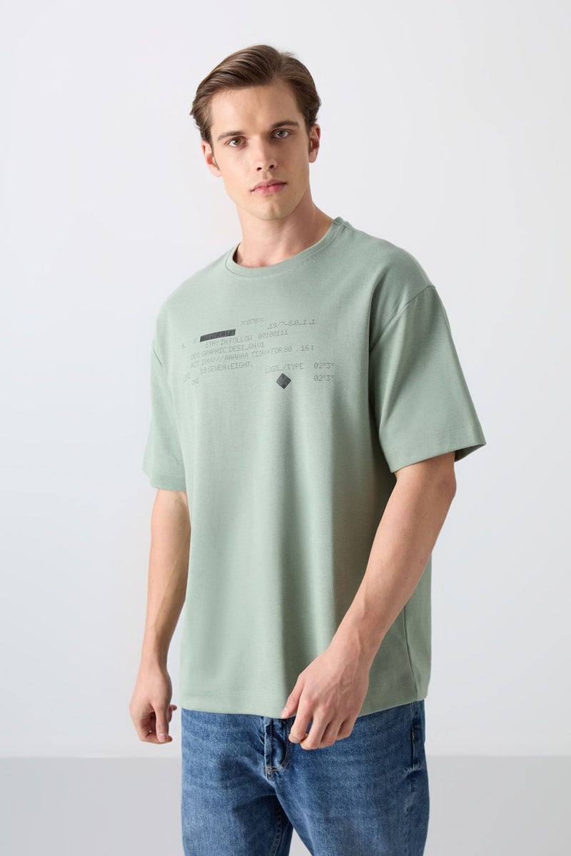 Tommy Life Light Green Cotton Thick Soft Texture Oversize Fit Printed Men's T-Shirt - 88326  - Image 4
