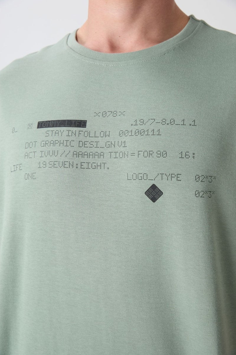 Tommy Life Light Green Cotton Thick Soft Texture Oversize Fit Printed Men's T-Shirt - 88326  - Image 2