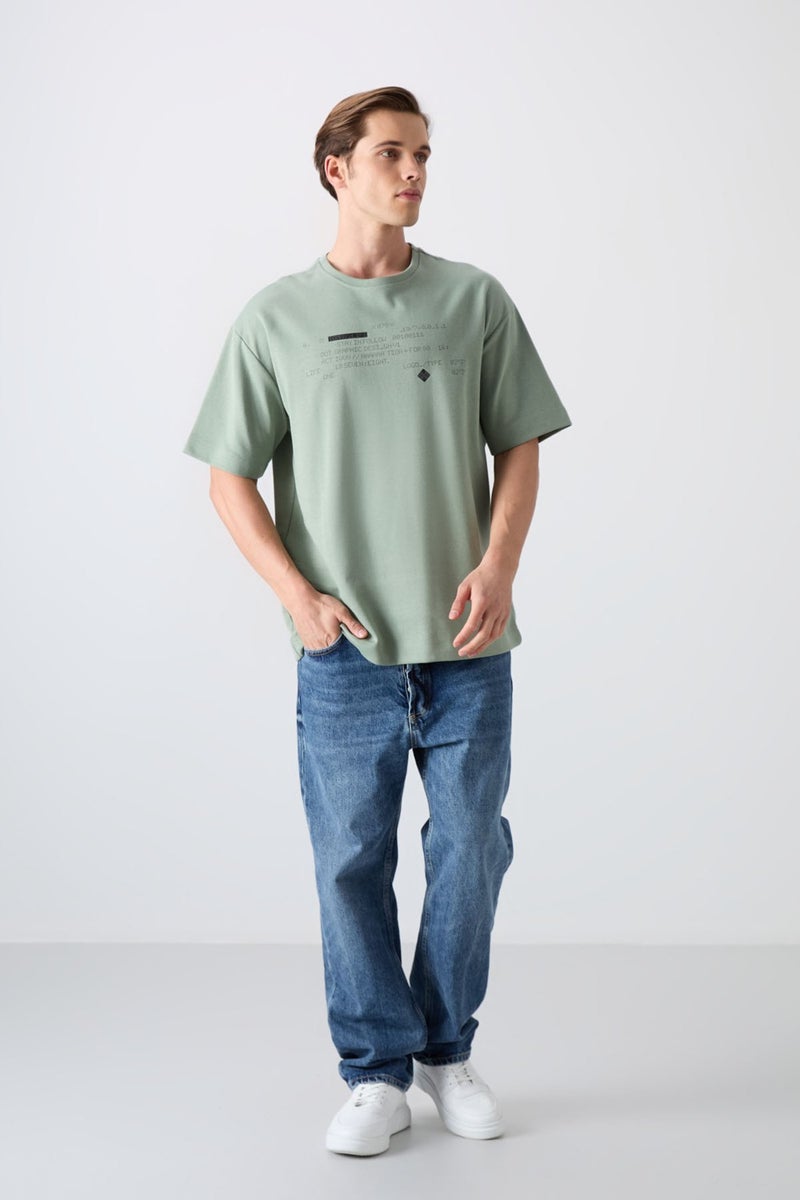 Tommy Life Light Green Cotton Thick Soft Texture Oversize Fit Printed Men's T-Shirt - 88326  - Image 3