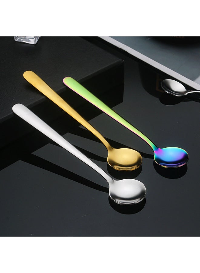 304 Stainless Steel Seasoning Spoon Golden Coffee Spoon Dessert Spoon Household Children's Spoon Salt Special Spoon-Specifications:13cm Small Round Spoon (silver)  - Image 2