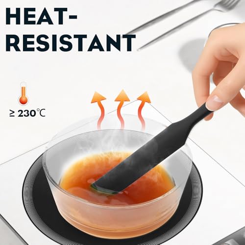 PUCKWAY 3pcs Silicone Jar Spatulas 10in Long Skinny Heat-Resistant, Narrow Spatula Set for Scraping Peanut Butter, Sourdough, Jam in Small Containers, Blenders & Baking (Black) - Image 3