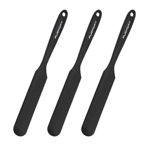 PUCKWAY 3pcs Silicone Jar Spatulas 10in Long Skinny Heat-Resistant, Narrow Spatula Set for Scraping Peanut Butter, Sourdough, Jam in Small Containers, Blenders & Baking (Black) - Image 1
