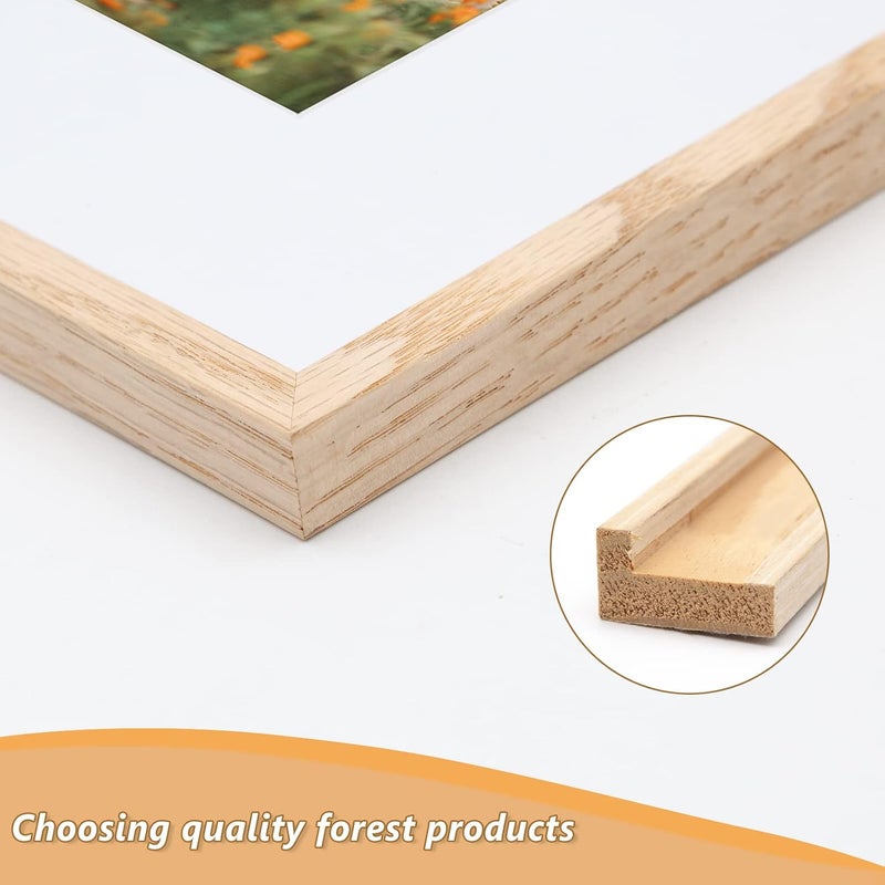 ATOBART 8x10 Picture Frame, OAK Wood Photo Frame 5x7 with Mat or 8x10 without Mat with Perspex Glass for Vertical or Horizontal Tabletop Wall Display for Photos, Paintings, Birthday Christmas Gift, Set of 4 Varied size selections - Image 5
