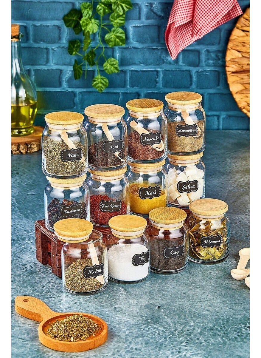 Fbz Home Labeled 300 ml 12 Jars and 12 Mini Spice Spoons - 24 Piece Spice Set  - Image 1