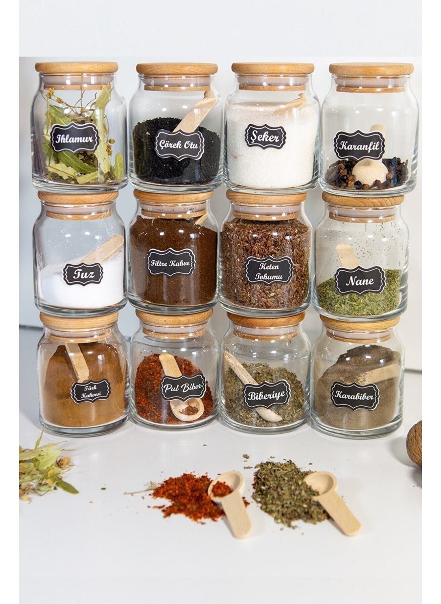 Fbz Home Labeled 300 ml 12 Jars and 12 Mini Spice Spoons - 24 Piece Spice Set  - Image 3