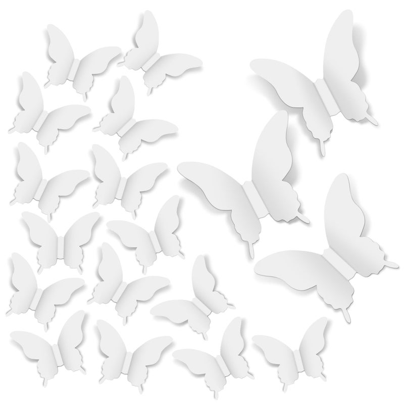 مجموعة ديكور الفراشات البيضاء 100 قطعة 3D فراشات ورقية لغرفة النوم والحضانة والحرف القابلة للإزالة مع قاعدة لاصقة متينة وتصميم خفيف الوزن