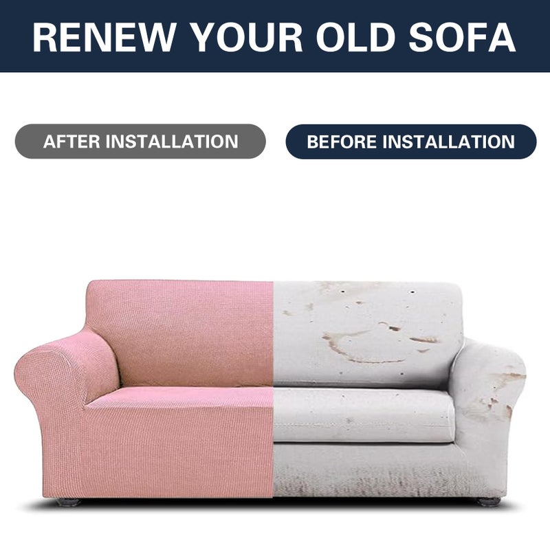 Cupuamon 2024 Newest Stretch Oversized Sofa Slipcovers Couch Sofa Cover for 4 Seater Furniture Protector Covers with Elastic Bottom Jacquard Fabric Small Checks for Pets  Kids - Dusty Pink - Image 5