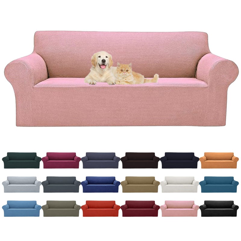 Cupuamon 2024 Newest Stretch Oversized Sofa Slipcovers Couch Sofa Cover for 4 Seater Furniture Protector Covers with Elastic Bottom Jacquard Fabric Small Checks for Pets  Kids - Dusty Pink - Image 1