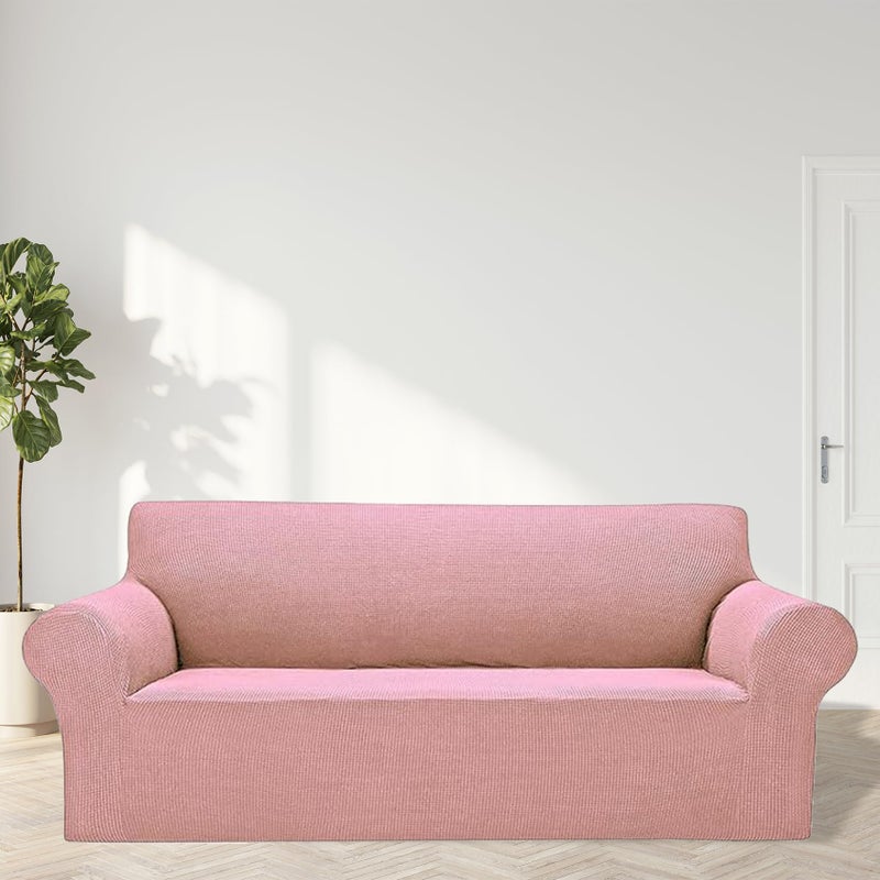 Cupuamon 2024 Newest Stretch Oversized Sofa Slipcovers Couch Sofa Cover for 4 Seater Furniture Protector Covers with Elastic Bottom Jacquard Fabric Small Checks for Pets  Kids - Dusty Pink - Image 3