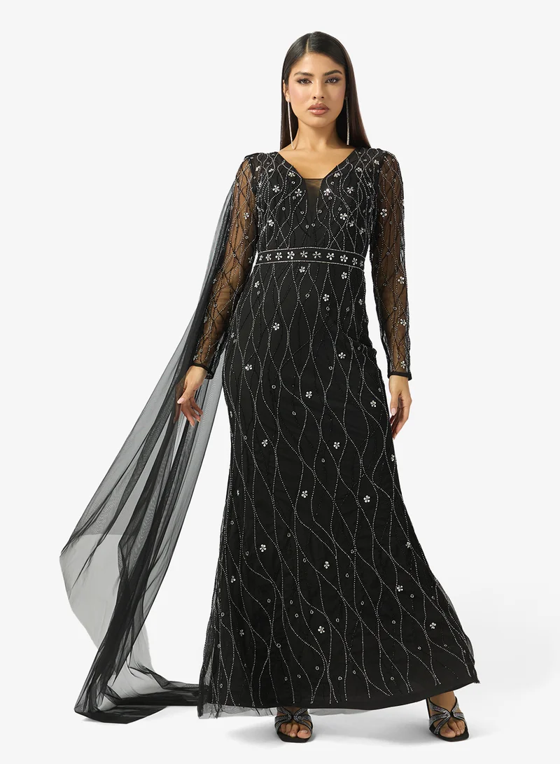 Namshi x  V Neck Bead Embellished A Line Evening Gown for Women | Best Price UAE
