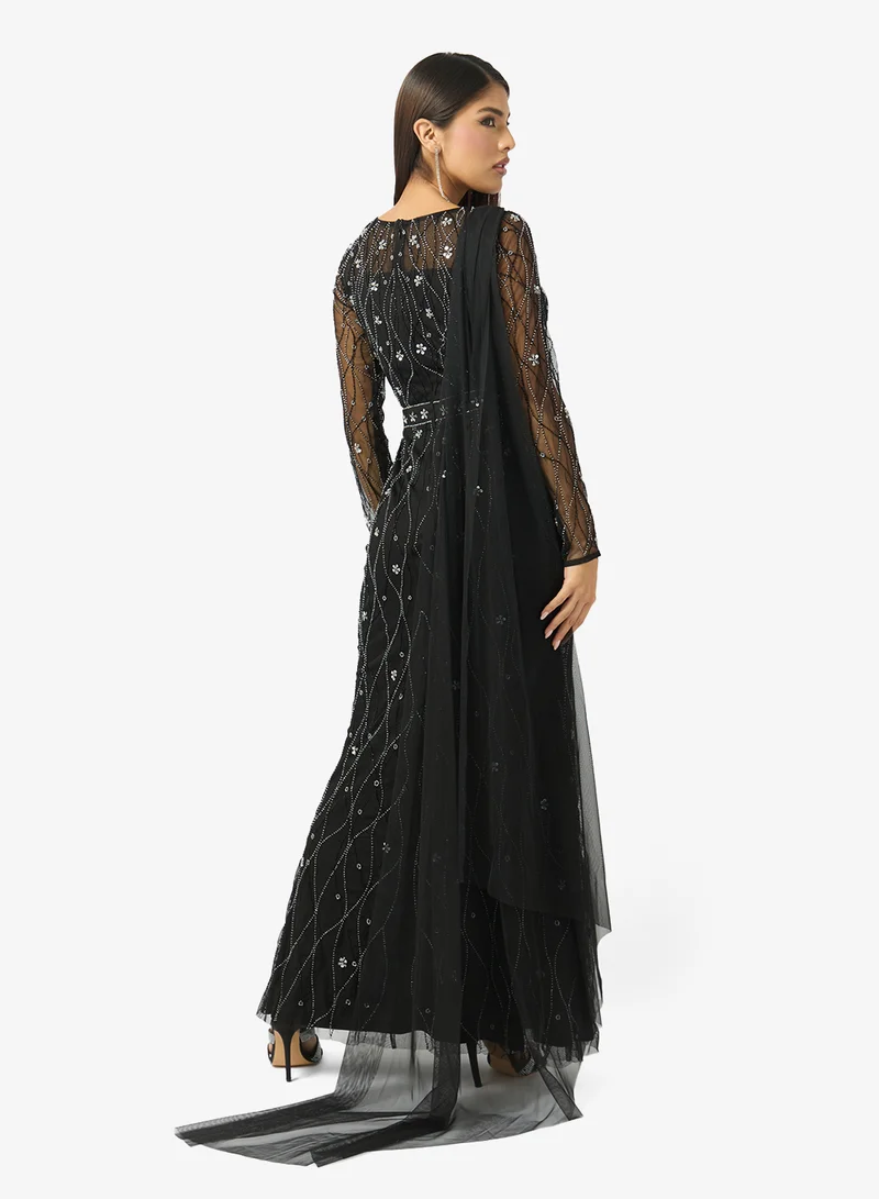 Namshi x  V Neck Bead Embellished A Line Evening Gown for Women | Best Price UAE