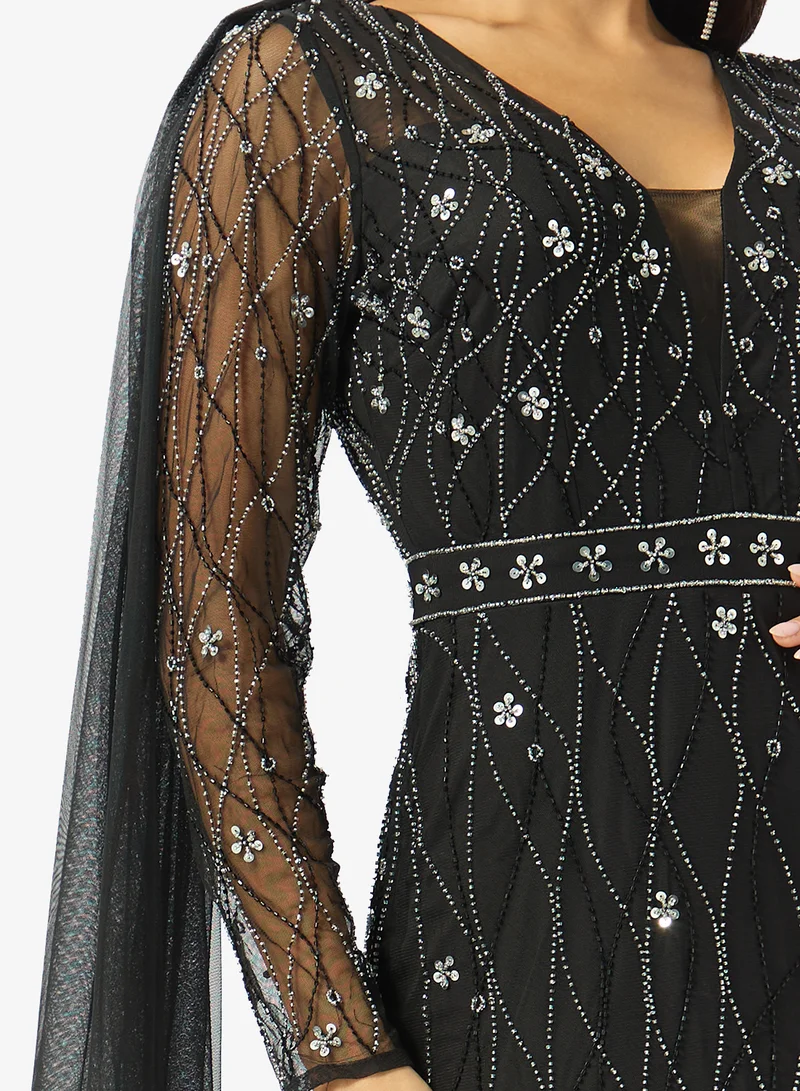 Namshi x  V Neck Bead Embellished A Line Evening Gown for Women | Best Price UAE