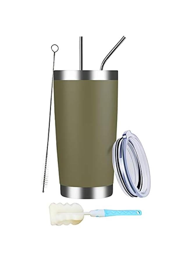 Arabest 20oz Army Green Stainless Steel Tumbler with Lid & Straw, Double Wall Vacuum Insulated Travel Mug, Durable Powder Coated Coffee Cup for Cold & Hot Drinks - Image 1