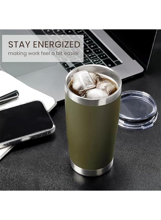 Arabest 20oz Army Green Stainless Steel Tumbler with Lid & Straw, Double Wall Vacuum Insulated Travel Mug, Durable Powder Coated Coffee Cup for Cold & Hot Drinks - Image 4